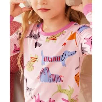 babee Reshinee Bamboo Viscose Toddler Girls Kids Pajama Sets 5-6T Snug fit Long-Sleeve Softness Sleepwear Pjs 2pcs Jammies Dapper Dog-Long