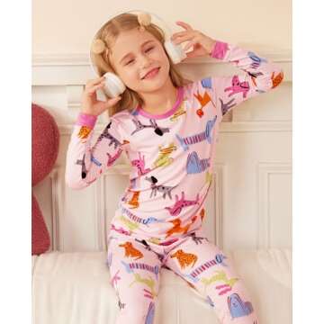 babee Reshinee Bamboo Viscose Toddler Girls Kids Pajama Sets 5-6T Snug fit Long-Sleeve Softness Sleepwear Pjs 2pcs Jammies Dapper Dog-Long