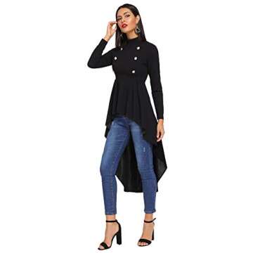 Floerns Women's Double Button Long Sleeve Round Neck Asymmetrical Blouse Tops