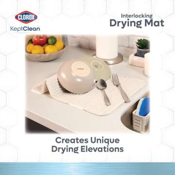 Clorox KeptClean Interlocking Non-Slip Dish Drying Mat – Flexible, Foldable, Durable, Quick-Dry Ma...