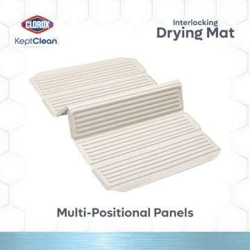 Clorox KeptClean Interlocking Non-Slip Dish Drying Mat – Flexible, Foldable, Durable, Quick-Dry Mat, Interlocking Panels for Various Drying Elevations, Folds Compact for Storage - Almond Cream