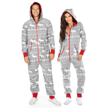 Tipsy Elves Christmas Onesies for Adults - Comfy Unisex Matching Holiday Jumpsuits with Convenient P...