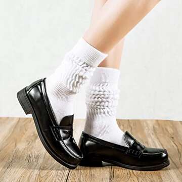 JOCMIC Slouch Socks for Woman 3 Pairs Women Scrunch Socks Extra Long Knee High Slouchy Socks Size 6-11 Black+White+Grey