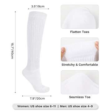 JOCMIC Slouch Socks for Woman 3 Pairs Women Scrunch Socks Extra Long Knee High Slouchy Socks Size 6-11 Black+White+Grey