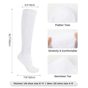 JOCMIC Slouch Socks for Woman 3 Pairs Women Scrunch Socks Extra Long Knee High Slouchy Socks Size 6-11 Black+White+Grey