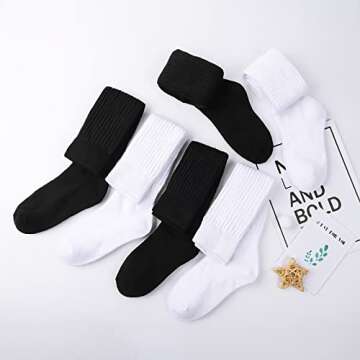 JOCMIC Slouch Socks for Woman 3 Pairs Women Scrunch Socks Extra Long Knee High Slouchy Socks Size 6-11 Black+White+Grey
