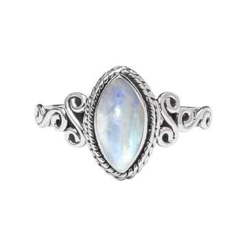 Rubicrafts Unique Rainbow Moonstone Ring in 925 Sterling Silver - Perfect Gift for Women