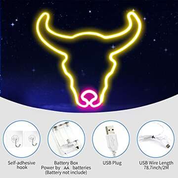 ENSHUI Cow Neon Sign for Home Decor USB/Battery LED