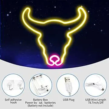 ENSHUI Cow Neon Sign for Home Decor USB/Battery LED