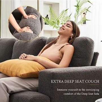 VanAcc Sofa, Comfy Sofa Couch with Extra Deep Seats, Modern Sofa- Loveseat, Couch for Living Room Apartment Lounge, Grey Bouclé