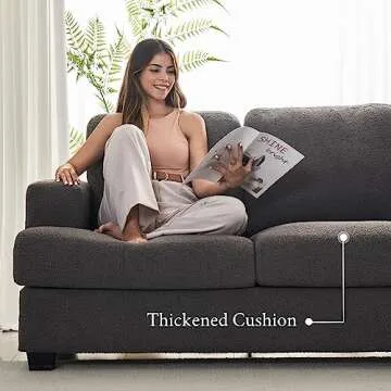 VanAcc Sofa, Comfy Sofa Couch with Extra Deep Seats, Modern Sofa- Loveseat, Couch for Living Room Apartment Lounge, Grey Bouclé