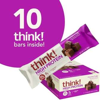 think! Protein Bars, High Protein Snacks, Gluten Free, Kosher Friendly, Chocolate Fudge, Nutrition Bars, 2.1 Oz per Bar, 10 Count (Packaging May Vary)