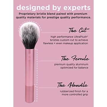 Real Techniques Travel Essentials Makeup Brush Kit, Makeup Brushes, Perfect For On The Go, Multicolored, Vegan Synthetic Makeup Brush Bristles, 4 Piece Set