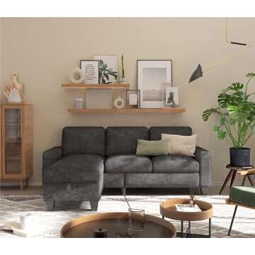 Sunrise Coast Living Room L Shaped 78" Modular Storage Ottoman 3 Seater Sofas Modern Small Sectional Couch with Dark Grey Linen Fabric, Snowflake