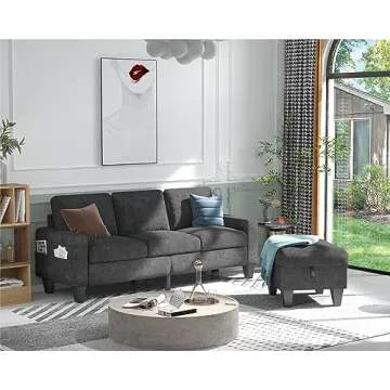 Sunrise Coast Living Room L Shaped 78" Modular Storage Ottoman 3 Seater Sofas Modern Small Sectional Couch with Dark Grey Linen Fabric, Snowflake