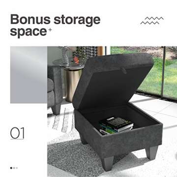 Sunrise Coast Living Room L Shaped 78" Modular Storage Ottoman 3 Seater Sofas Modern Small Sectional Couch with Dark Grey Linen Fabric, Snowflake