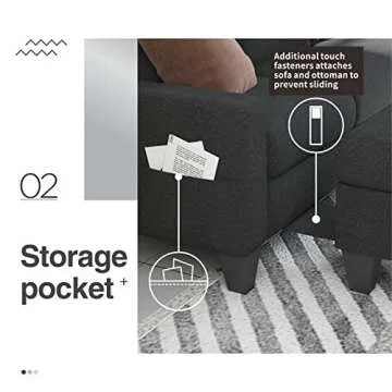 Sunrise Coast Living Room L Shaped 78" Modular Storage Ottoman 3 Seater Sofas Modern Small Sectional Couch with Dark Grey Linen Fabric, Snowflake