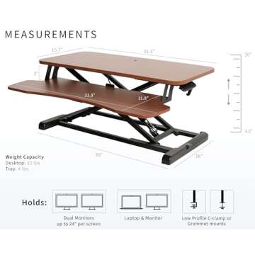 VIVO 32 inch Desk Converter, K Series, Height Adjustable Sit to Stand Riser, Dual Monitor and Laptop Workstation with Wide Keyboard Tray, Dark Walnut Top, Black Frame, DESK-V000KA