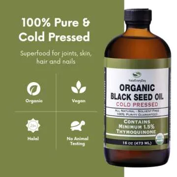 Organic Black Seed Oil - USDA Certified Cold Pressed 100% Pure Black Cumin Oil (8oz)