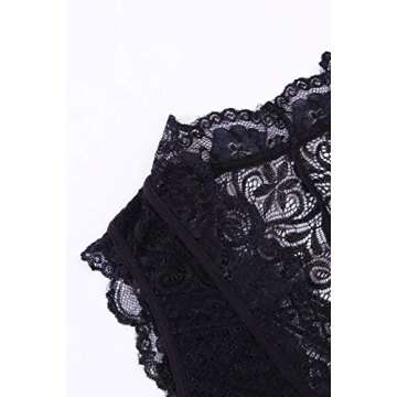 QUEENIE VISCONTI Women Lace Lingeries Nightwear Sheer Bodysuits V Neck Push up Teddy Rompers M Black