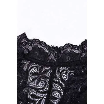 QUEENIE VISCONTI Women Lace Lingeries Nightwear Sheer Bodysuits V Neck Push up Teddy Rompers M Black