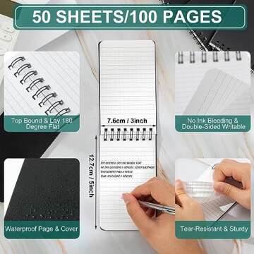 Qilery 12 Pcs Waterproof Notebook Graph Paper 3 x 5 All Weather Pocket Notepads Police Notepad Spira...