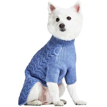Blueberry Pet Christmas Sweater - Fuzzy Knit Pullover, Turtle-Neck Dog Clothes, Heather Blue Pajamas...