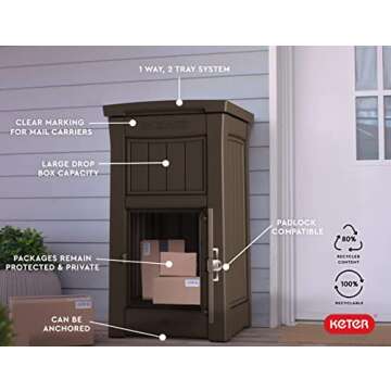 Keter Delivery Box for Porch with Lockable Secure Storage Compartment to Keep Packages Safe, One Size, Brown