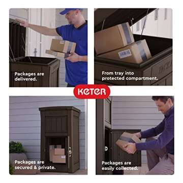 Keter Delivery Box for Porch with Lockable Secure Storage Compartment to Keep Packages Safe, One Size, Brown