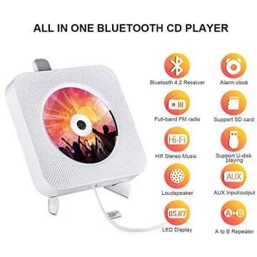 Portable CD Player with Bluetooth, Qoosea Wall Mountable CD Players Music Player Home Audio Boombox ...