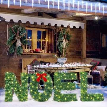 ATDAWN 4 Pcs Noel Sign Christmas Decoration, Lighted Noel Yard Display Set, Noel Nativity Set, Noel Yard Sign for Christmas Indoor Lawn Decor, Green