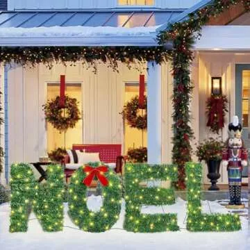 ATDAWN 4 Pcs Noel Sign Christmas Decoration, Lighted Noel Yard Display Set, Noel Nativity Set, Noel Yard Sign for Christmas Indoor Lawn Decor, Green