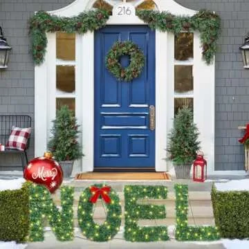 ATDAWN 4 Pcs Noel Sign Christmas Decoration, Lighted Noel Yard Display Set, Noel Nativity Set, Noel Yard Sign for Christmas Indoor Lawn Decor, Green