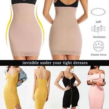 WOWENY Half Slips for Women Under Dresses Tummy Control Shapewear High Waist Slimming Seamless Invisible Underwear Skirt (lace beige, medium)