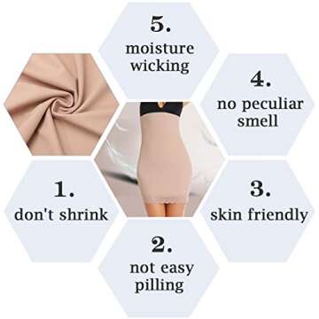 WOWENY Half Slips for Women Under Dresses Tummy Control Shapewear High Waist Slimming Seamless Invisible Underwear Skirt (lace beige, medium)