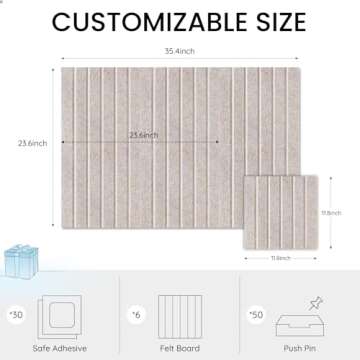 Large Cork Bulletin Board Alternative 36"x24", 6 Pack Felt CorkBoard Tiles for Office Wall with 50 Pushpins, Wall-Friendly Pin Board for Office Home School, Decorative & Noise Reduction, Beige