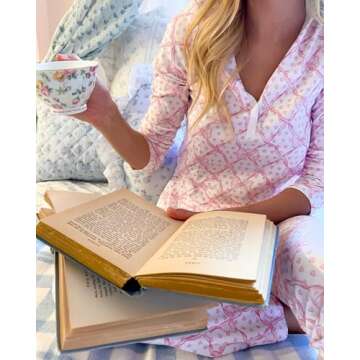 Yiulangde Women Monkey Pajamas Preppy Pjs Cute 2 Piece Floral Pj Pants Set Y2k Button up Long Sleeve Lounge Pajamas Shirt Set