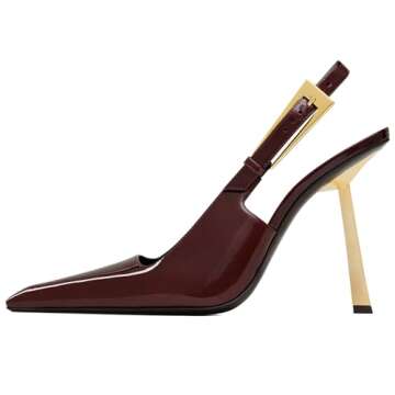 YIYA Cherry Red Buckle Slingback Heels for Women Closed Pointed Toe Slip On Stiletto Kitten High Hee...