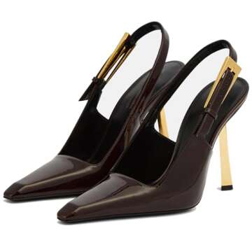 YIYA Cherry Red Buckle Slingback Heels for Women Closed Pointed Toe Slip On Stiletto Kitten High Heel Pumps Dress Backless Mules Sandals