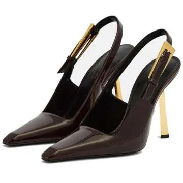 YIYA Cherry Red Buckle Slingback Heels for Women Closed Pointed Toe Slip On Stiletto Kitten High Heel Pumps Dress Backless Mules Sandals