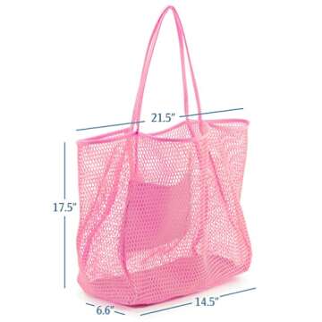 HOXIS Mesh Beach Tote Womens Shoulder Handbag (Pink)