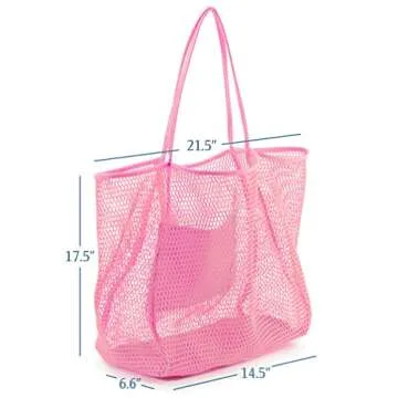 HOXIS Mesh Beach Tote Womens Shoulder Handbag (Pink)