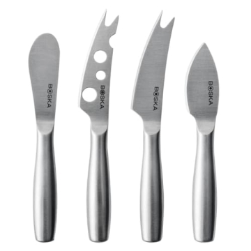 BOSKA Stainless Steel Cheese 4 Knife Set - Mini Copenhagen Knives For All Types of Cheese - Silver N...