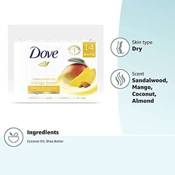 Dove Beauty Bar With Mango Butter 14 Bars To Moisturize Dry Skin More Moisturizing Than Bar Soap 3.75 oz