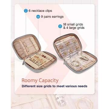 BAGSMART Travel Jewelry Case, Jewelry rolls Storage, Jewelry Bags Clear for Easy Access, Jewelry Rolls Zipper Pouch Bag for Necklaces, Earrings, Rings, Bracelets, Grey