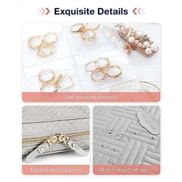 BAGSMART Travel Jewelry Case, Jewelry rolls Storage, Jewelry Bags Clear for Easy Access, Jewelry Rolls Zipper Pouch Bag for Necklaces, Earrings, Rings, Bracelets, Grey