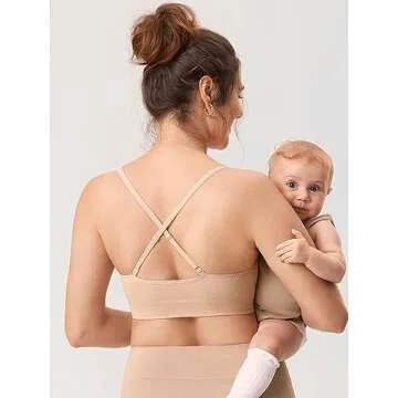 MOMANDA Women's Nursing Bras Ribbed Seamless Bralettes Support Sports Bra for Breastfeeding Wireless Maternity Sleep Beige Small