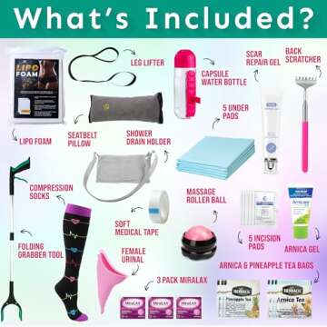 Tummy Tuck Post Surgery Supplies Kit (31 Piece Set) - Recovery Must Haves Package for Mommy Makeover Abdominoplasty