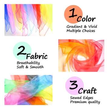 Novelty Place 12 Pcs Dance and Juggling Scarves - Gradient Colors Silk Square Scarf with Hemmed Edge...