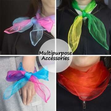 Novelty Place 12 Pcs Dance and Juggling Scarves - Gradient Colors Silk Square Scarf with Hemmed Edges - Easy Clean Ideal Performance Props Accessories(24" x 24")